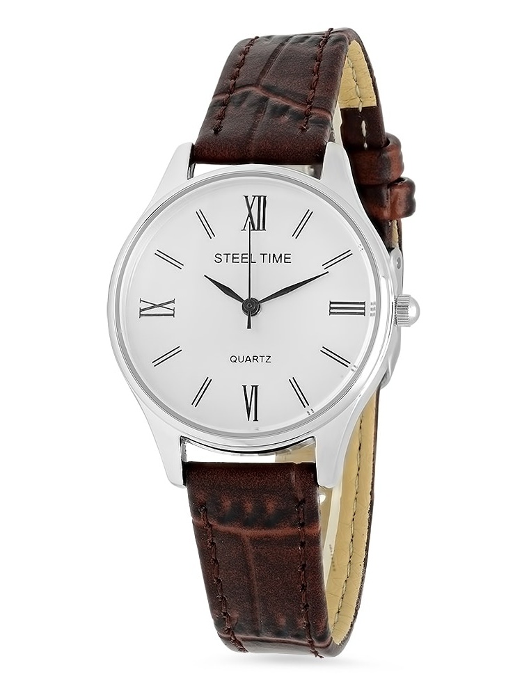 Steeltime Unisex Roman Numeral Alloy Watch with Quartz Movement and Stylish Black Vegan Leather Band