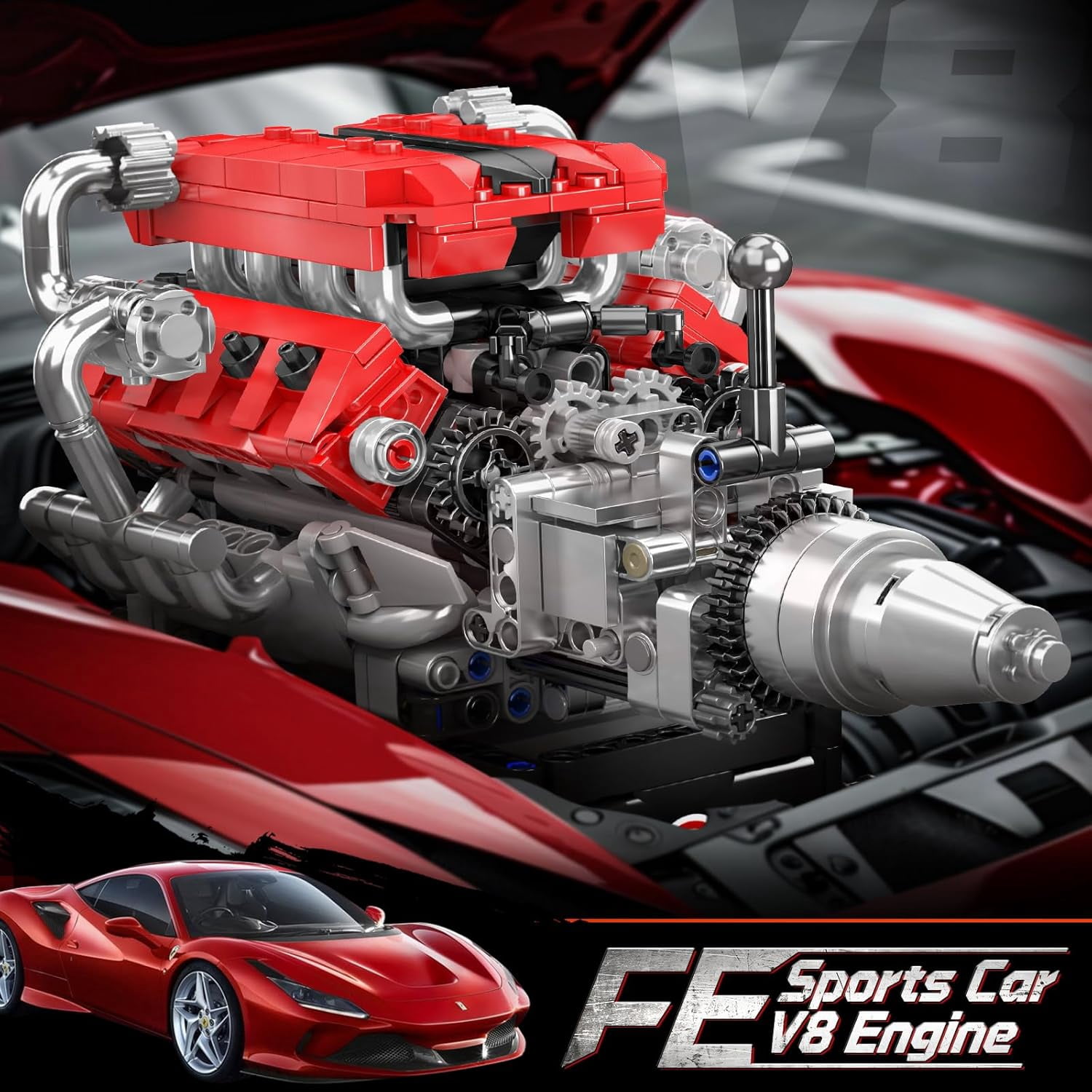 V8 Engine Model That Works - Build Your Own V8 Engine Toy, 8-Cylinder Petrol Car Engine Replica Model Building Kit (750PCS)
