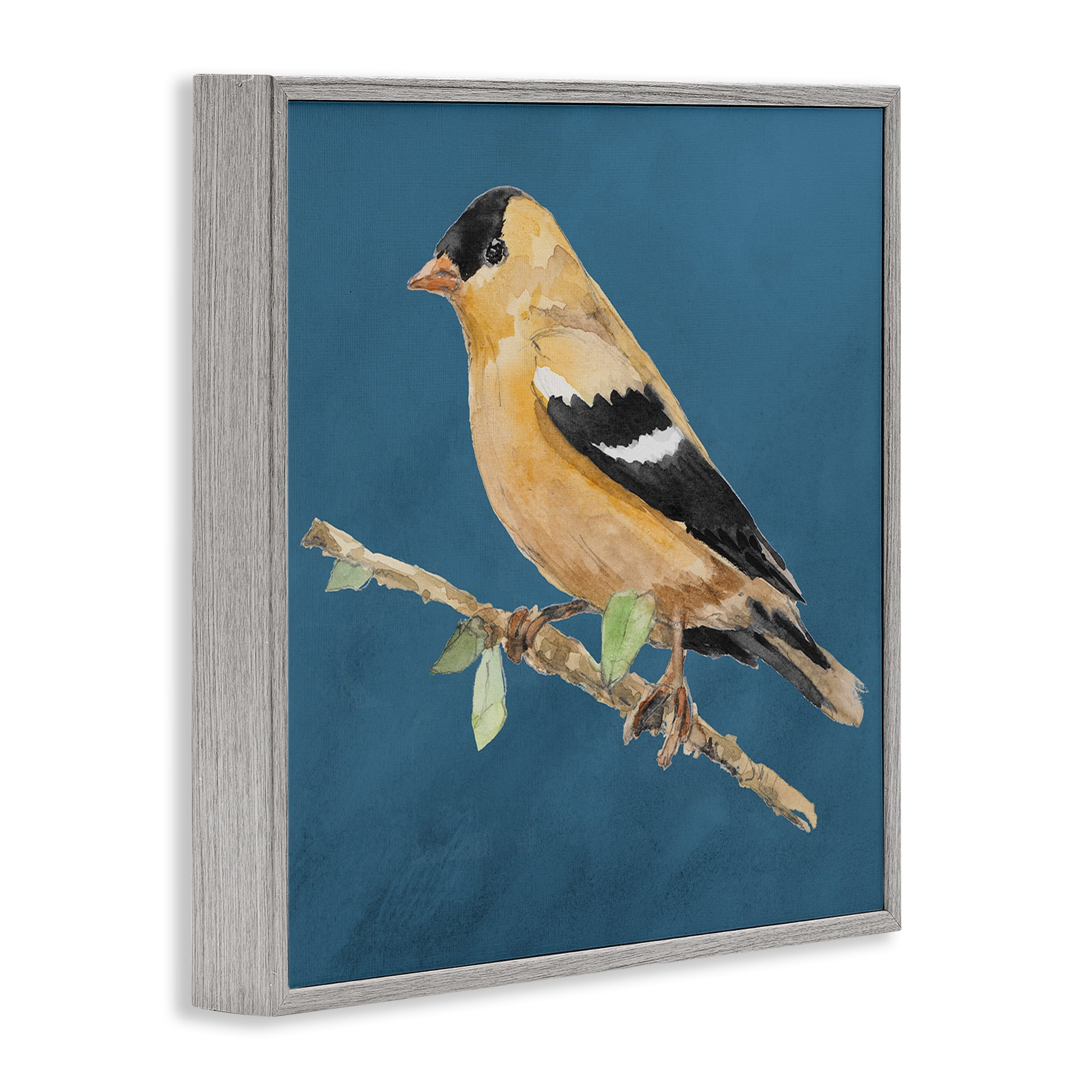 Stupell Industries Traditional Yellow Bird Animals & Insects Painting Gray Framed Art Print Wall Art, 12 x 12
