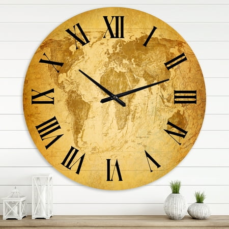 Designart 'Ancient Map Of The World X' Vintage Wall Clock