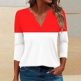 thumbnail image 2 of HAPIMO Women's V Neck Pullovers Loose Shirts Vacation Fashion Casual Workout Color Block Tops 3/4 Sleeve Tees Outfits Red XL, 2 of 5