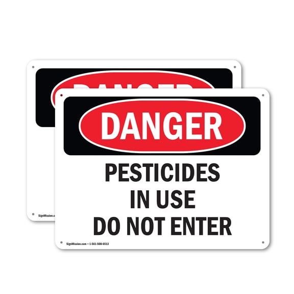 (2 Pack) Pesticides In Use Do Not Enter OSHA Danger Sign 14 Inch X 10 Inch Indoor / Outdoor Rust-Free Aluminum Metal Signs for Workplace, Workshop, and Construction Site, Made in the USA