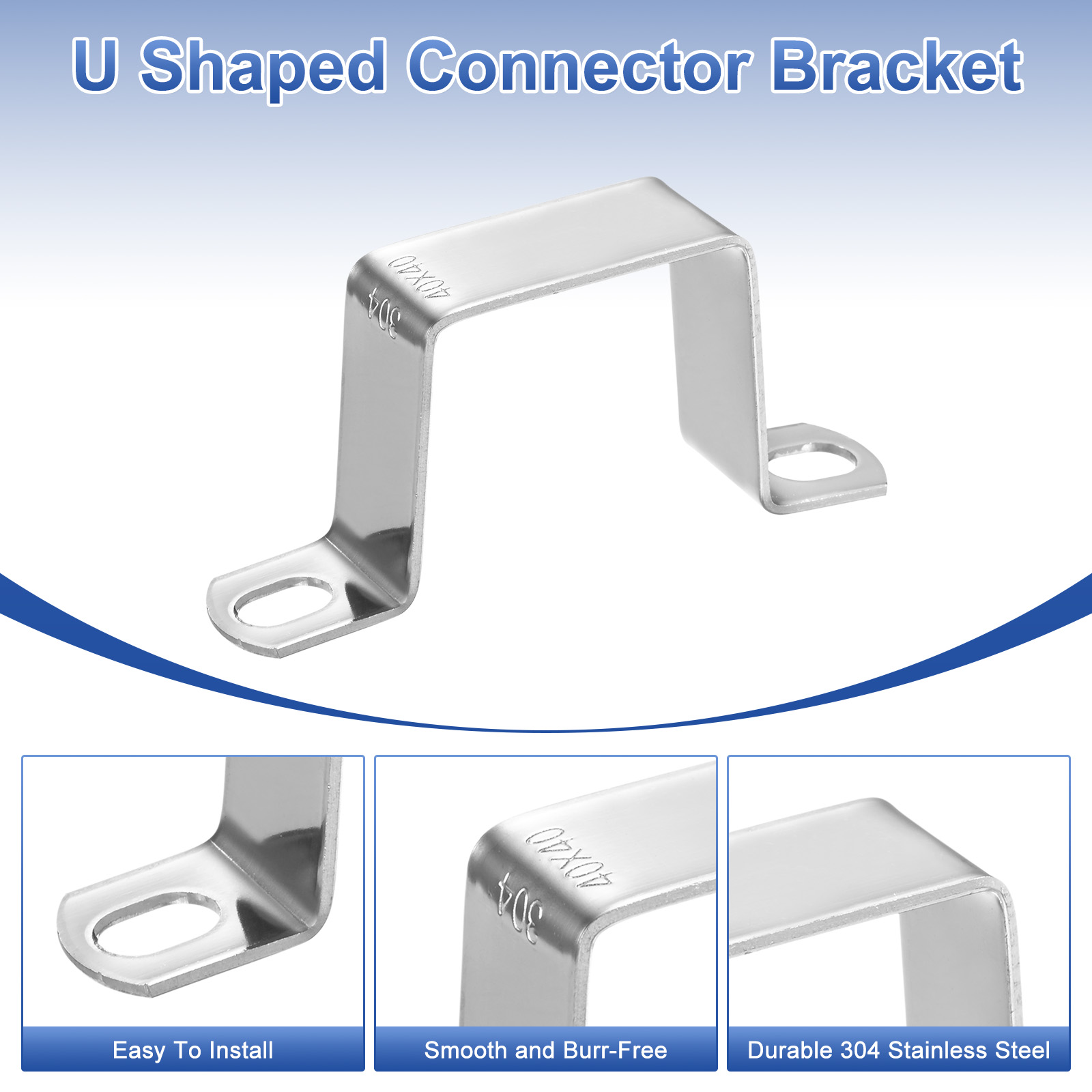 Uxcell 10-Pack U Shaped Connector Bracket, 40x40mm 304 Stainless Steel Square Pipe Clamp for Door Closed Bar Holder Strut Channel