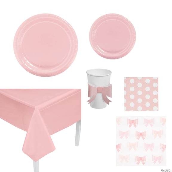 139 Pieces Pink Bow Party Disposable Tableware Kit for 24 Guests