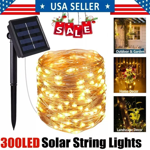 PURELY- 300Led Solar String Lights Waterproof Copper Wire Fairy Outdoor Garden Christmas
