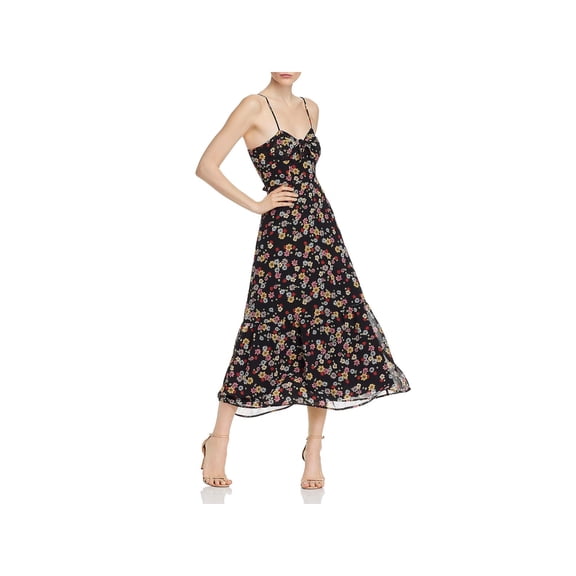 BB Dakota Womens Daisy Bell Knot-Front Floral Midi Dress