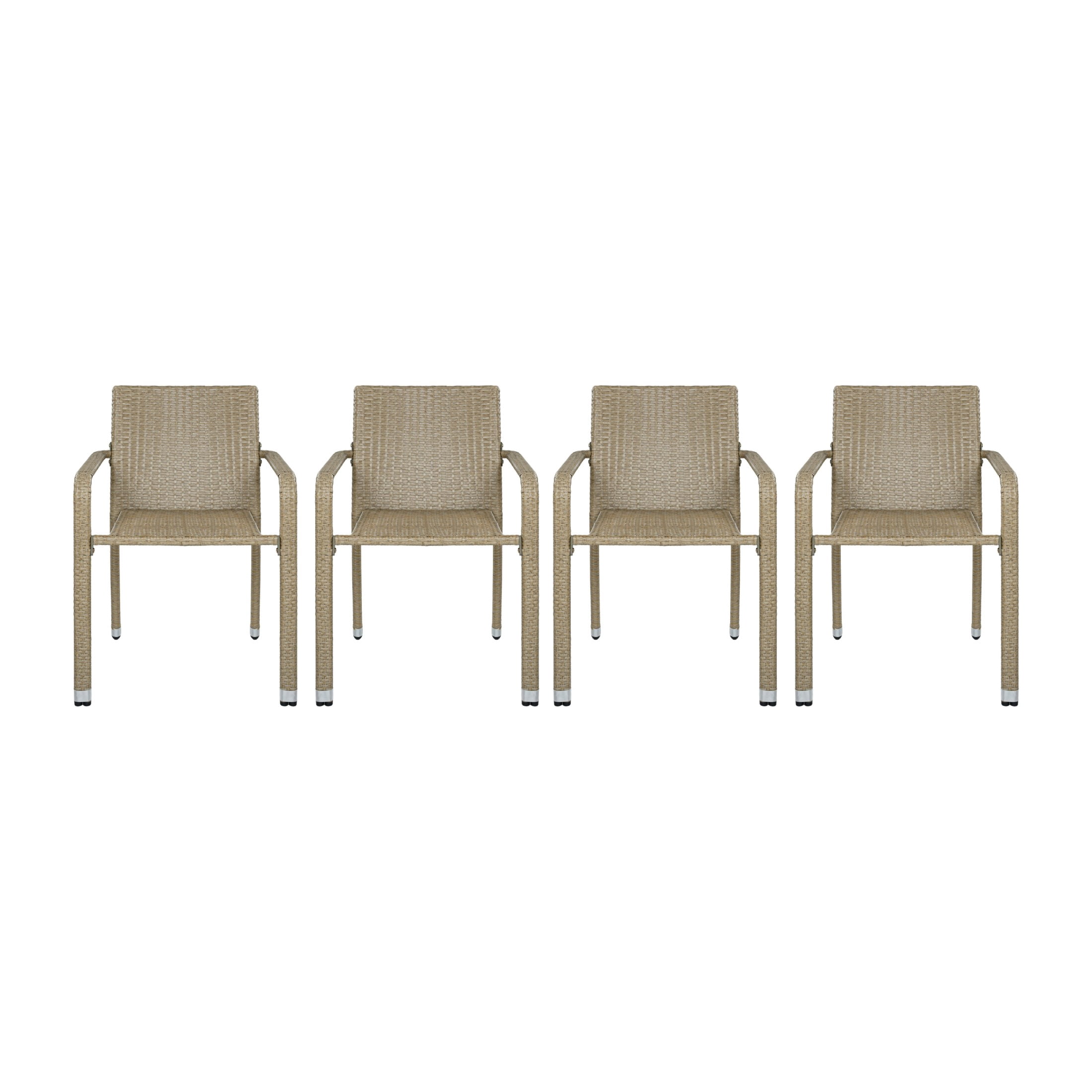 Christopher Knight Home Outdoor Handwoven Wicker Dining Arm Chairs, Natural, Set of 4