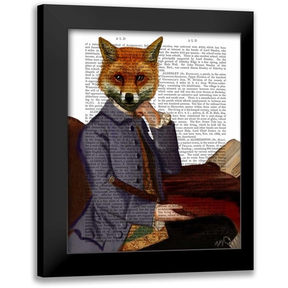 Fab Funky 12x14 Black Modern Framed Museum Art Print Titled - Fox With Flute