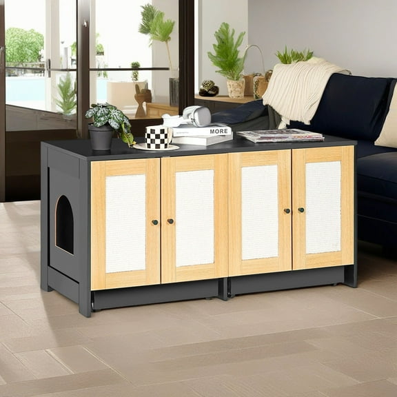 Demi Bonn 48" Hidden Cat Litter Box Enclosure Furniture for 2 Cats, Wooden Cat Washroom Indoor, Fit Most of Litter Box, White