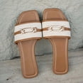 thumbnail image 6 of Brown Women S Flat Sandals Square Toe Open Toe Metal Buckle Pu Solid Color Casual Shoes Brown Size 6, 6 of 9