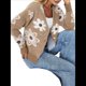 thumbnail image 3 of Cárdigan de Punto con Estampado Floral y Botones para Mujer, Cuello en V y Hombros Caídos Caqui Oscuro XXL, 3 of 9