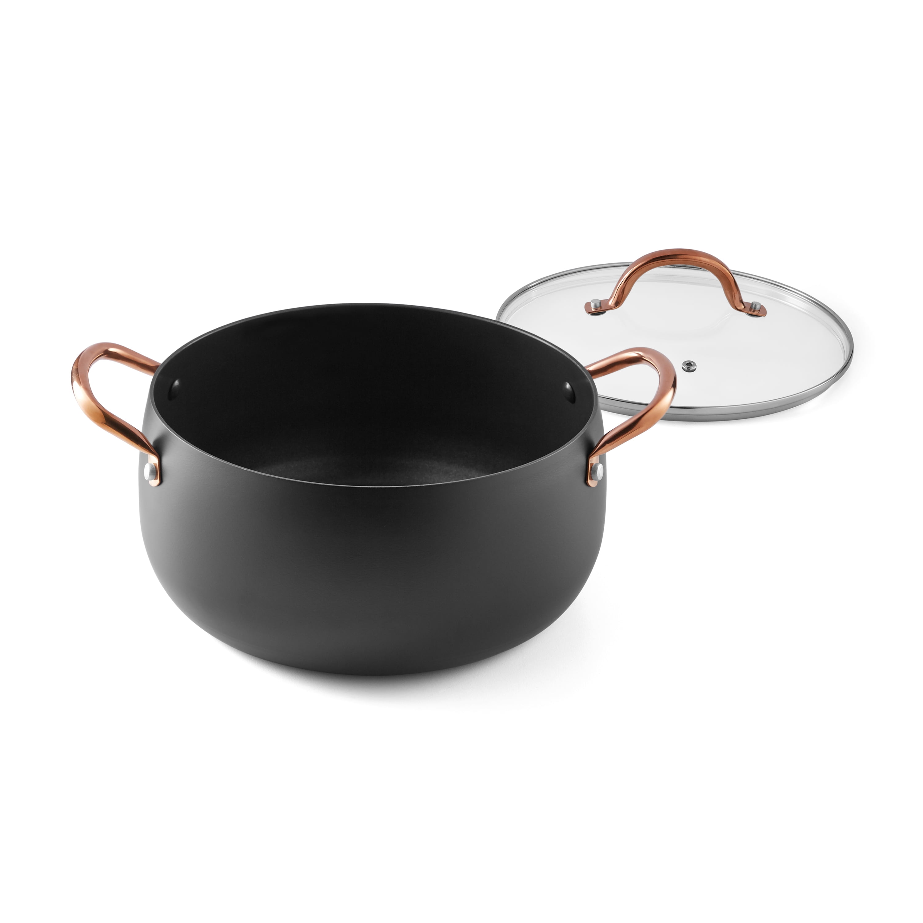 Mainstays 10Piece Nonstick Cookware Set, Matte Black Rose Gold Handles