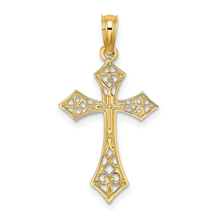 DewberryDiamonds 14K Yellow Gold Filigree Style Cross Pendant Religious Jewelry Charm for Women's (Weight : 0.71 g, Length : 20.5 mm, Width : 14 mm)
