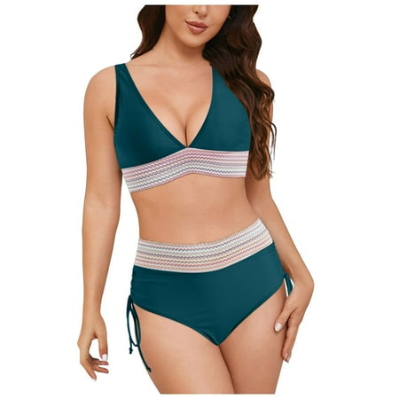 CAICJ98 Women Bikini Set String Bikini Halter Side Tie Two Piece Swimsuit Triangle Bathing Suits Dark Green S