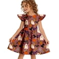 thumbnail image 2 of Halloween Dresses for Girls Size 7 Flutter Sleeve Cute Sundress Summer Festival Pumpkin Ghost Novelty Crew Neck Girls Fashion Holiday Outfit Light Brown 5-6 Yaers, 2 of 5