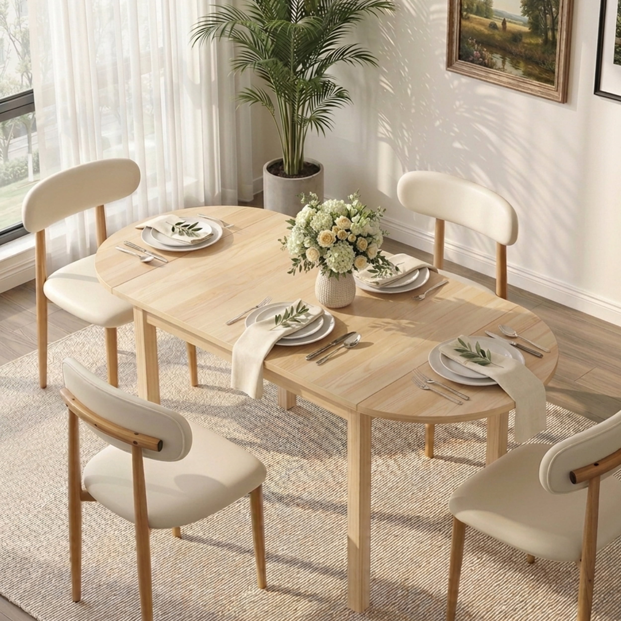 PAPROOS Extendable Dining Table, 31''-55'' Drop Leaf Kitchen Table for 6, Folding Dining Table, Solid Wood Dining Room Table, Small Dining Table for Kitchen, Breakfast Nook, Natural(Only Table)