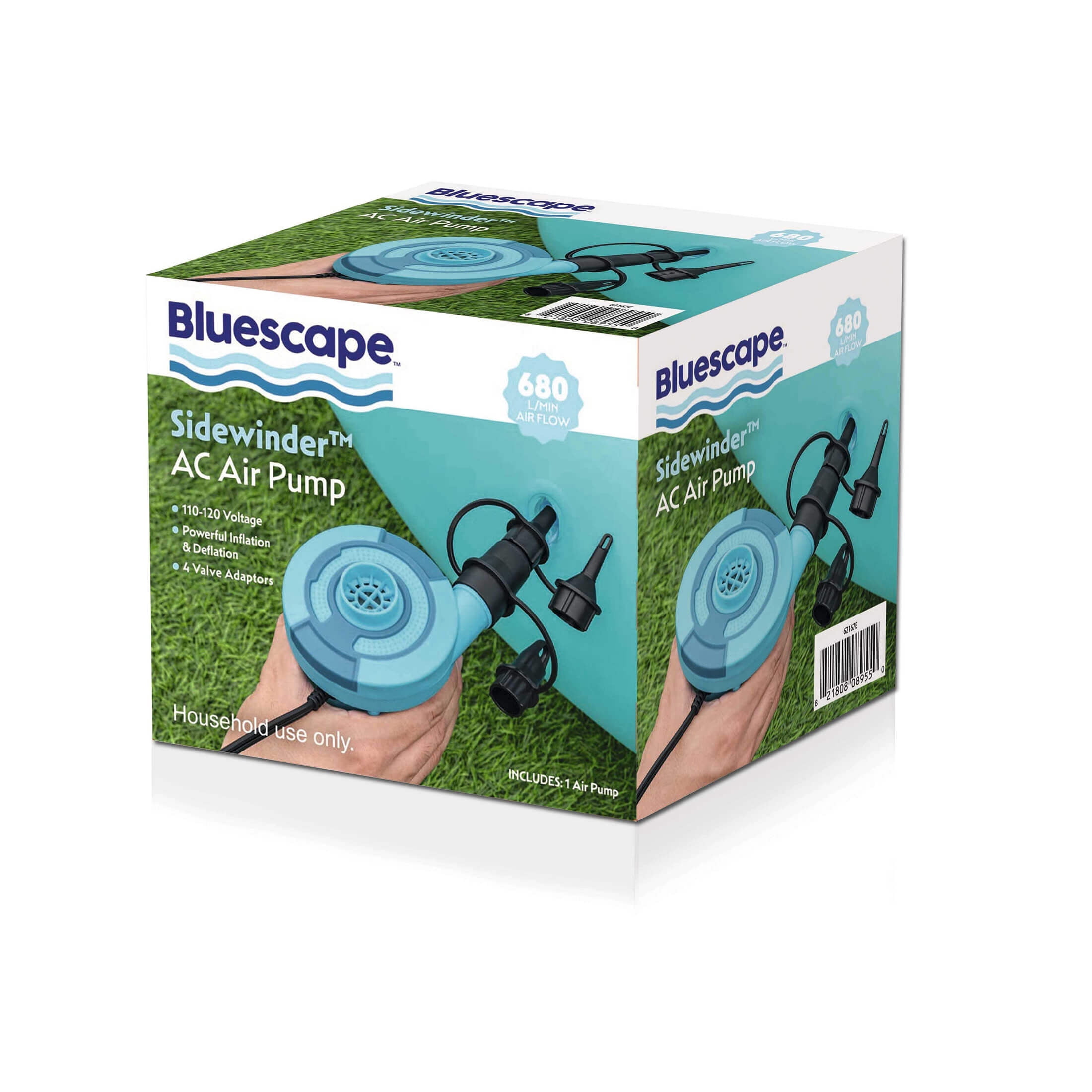 Bluescape Sidewinder AC Electric Air Pump with Multiple Valve Adapters, 110-120V, Blue