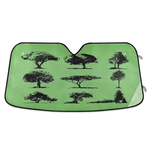 Iauyy Foldable Windshield Sun Shade for Cars, Interior Sun Protection for car UV Protection for Sedan/SUV/Truck, (S/M/L) Black Trees