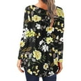 thumbnail image 4 of Henley Tunic Tops for Women Hide Belly Tunic Floral Print Blouse Front Pleated Shirts Long Sleeve Christmas Shirts Tops, 4 of 6