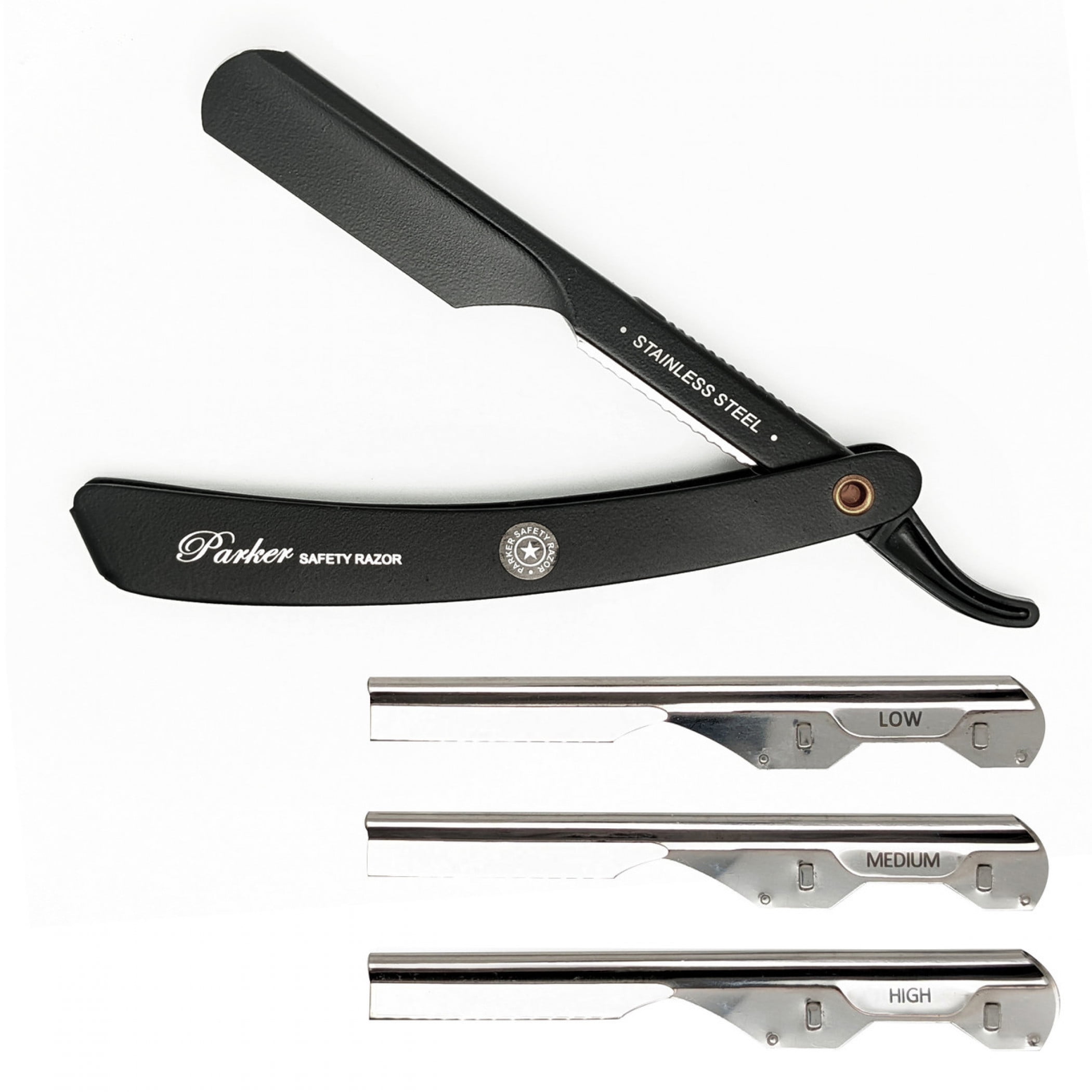 Parker PTABK Stainless Steel Adjustable Straight Razor, Black