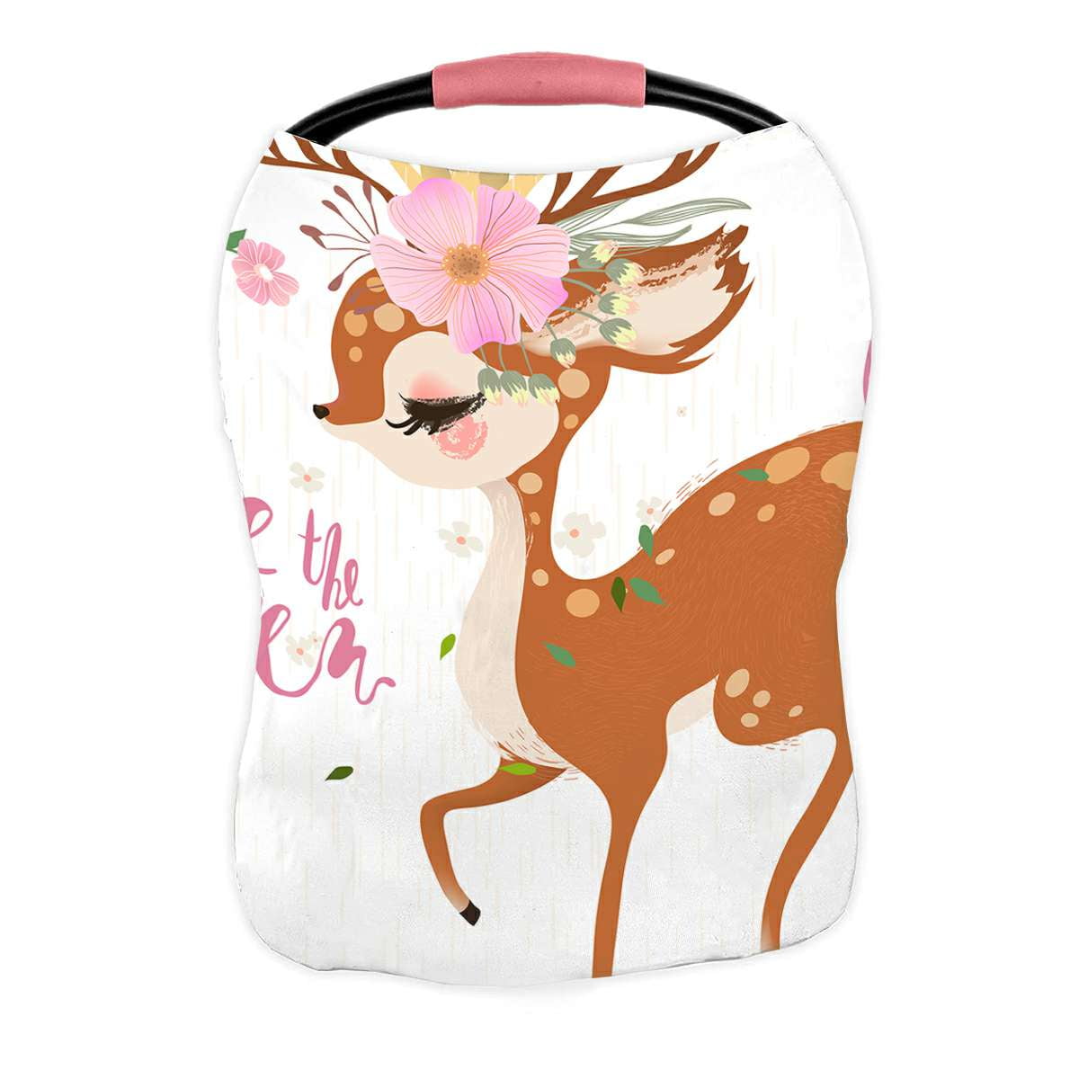 ECZJNT Cute Romantic Deer Fawn Floral Wreath Crown Bird Nursing Cover Baby Breastfeeding Infant Feeding Cover Baby Car Seat Cover