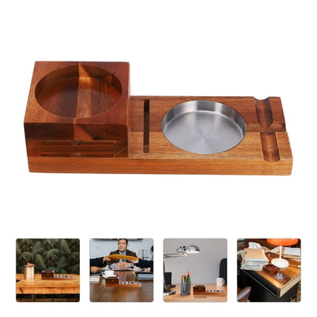 Wooden Cigar Ashtray & Whiskey Glass Holder - 2-in-1 Smoking Stand with Drawer