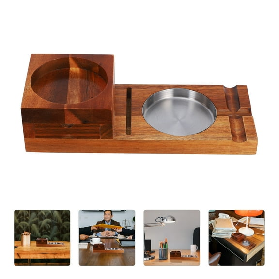 Wooden Cigar Ashtray & Whiskey Glass Holder - 2-in-1 Smoking Stand with Drawer