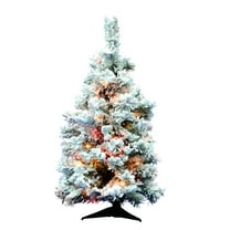 Pre-Lit 36" x 24" Alaskan Dura-Lit Artificial Christmas Tree, Flocked White on Green, Multi-Colored Lights