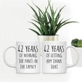 thumbnail image 2 of CTDream Funny 42nd Wedding Anniversary 11oz. Couples Coffee Mug Gag Gift, 42 Years of Wearing the Pants in the Family, Letting Him Think That, 2-Pack with Gift Box for Husband Wife Parents, 2 of 6