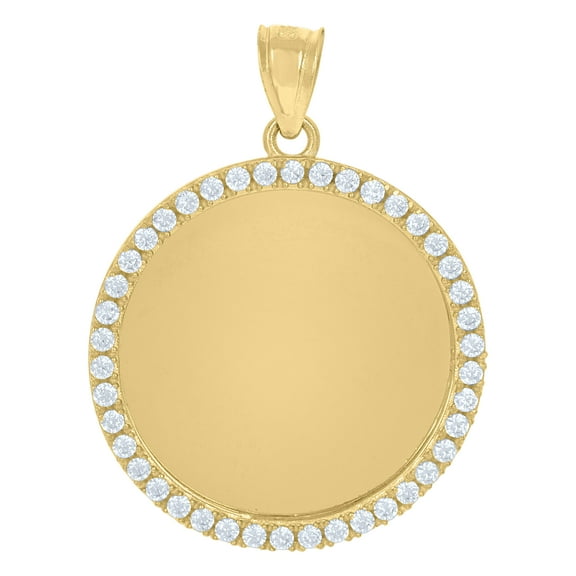 10k Yellow Gold Mens Cubic-Zirconia Medallion Photo Frame Charm Pendant