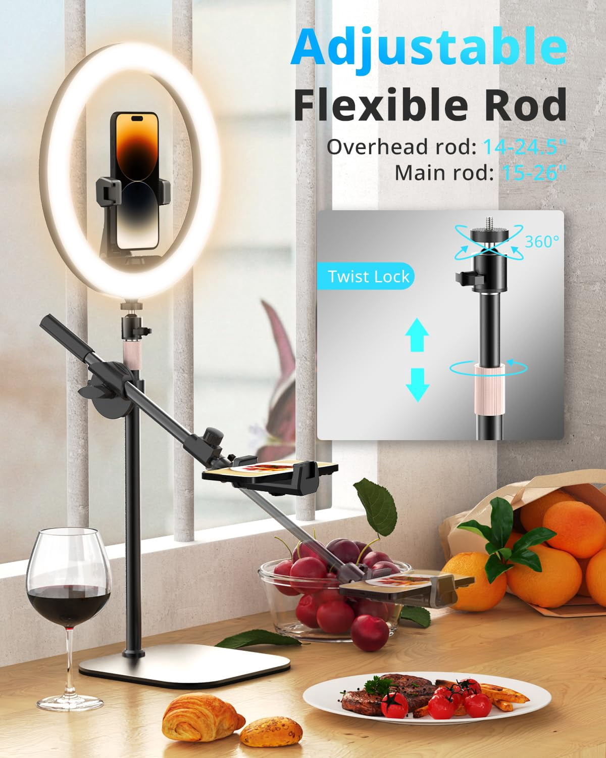 12" Desk Ring Light With Stand And Phone Holder  Overhead Mount For Video Recording Zoom Meeting Live Streaming Compatible Android Cameras