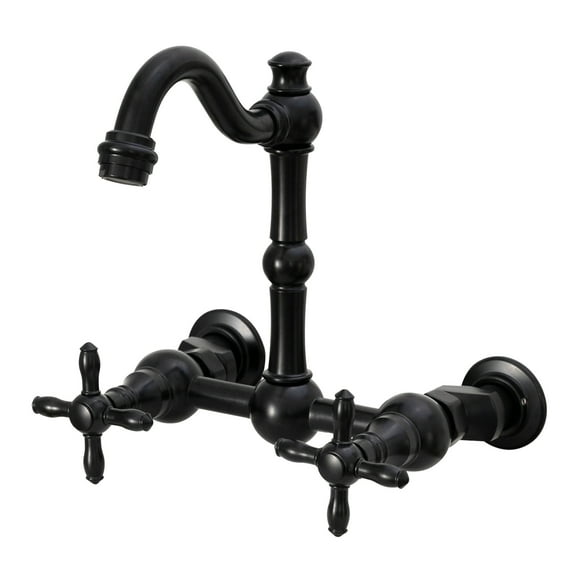 Akicon Brass Bathroom Faucet, 6-Inch 2-Holes Wall Mount Bathroom Bridge Faucet with 2 Handles Dual Lever Hot and Cold Water, Matte Black