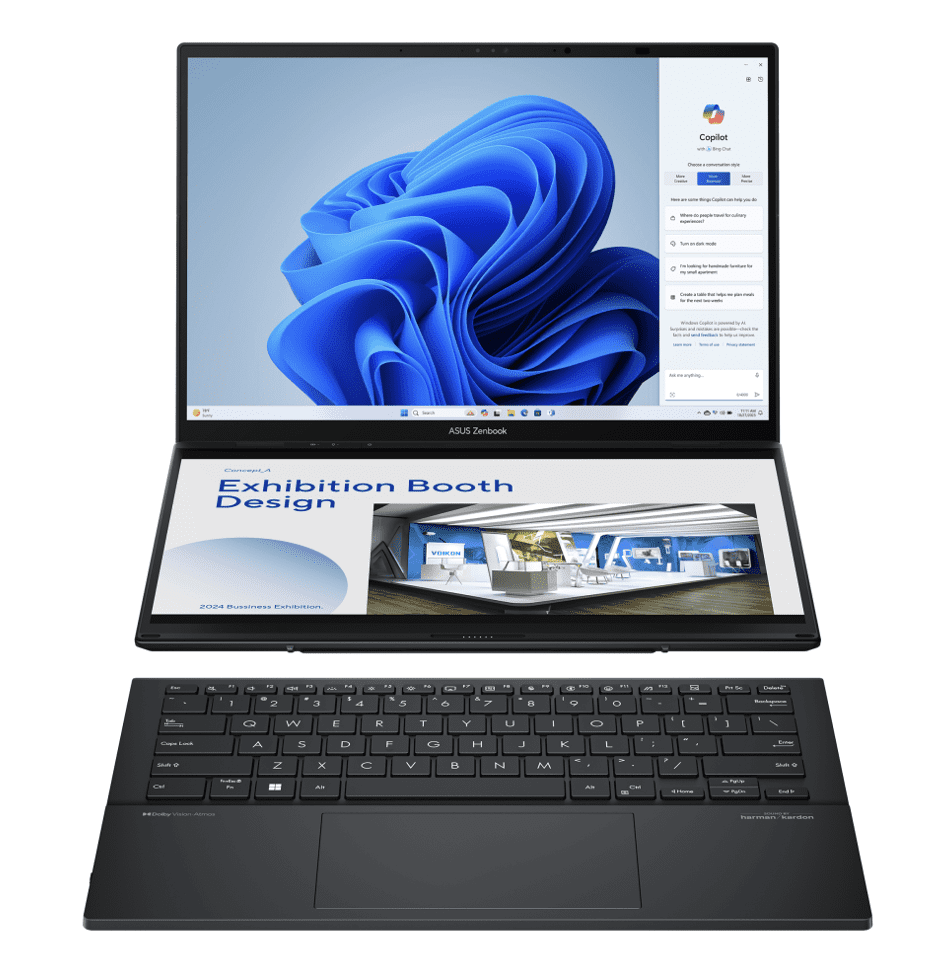 ASUS Zenbook DUO AI Powered 2-in-1 Laptop 14.0in Touchscreen OLED WUXGA Display (Intel Ultra 9-285H, 32GB LPDDR5X, 4TB PCIe SSD, Backlit KB, 2 Thunderbolt 4, WiFi 7, Webcam, Bluetooth 5.4, Win 11 Pro)