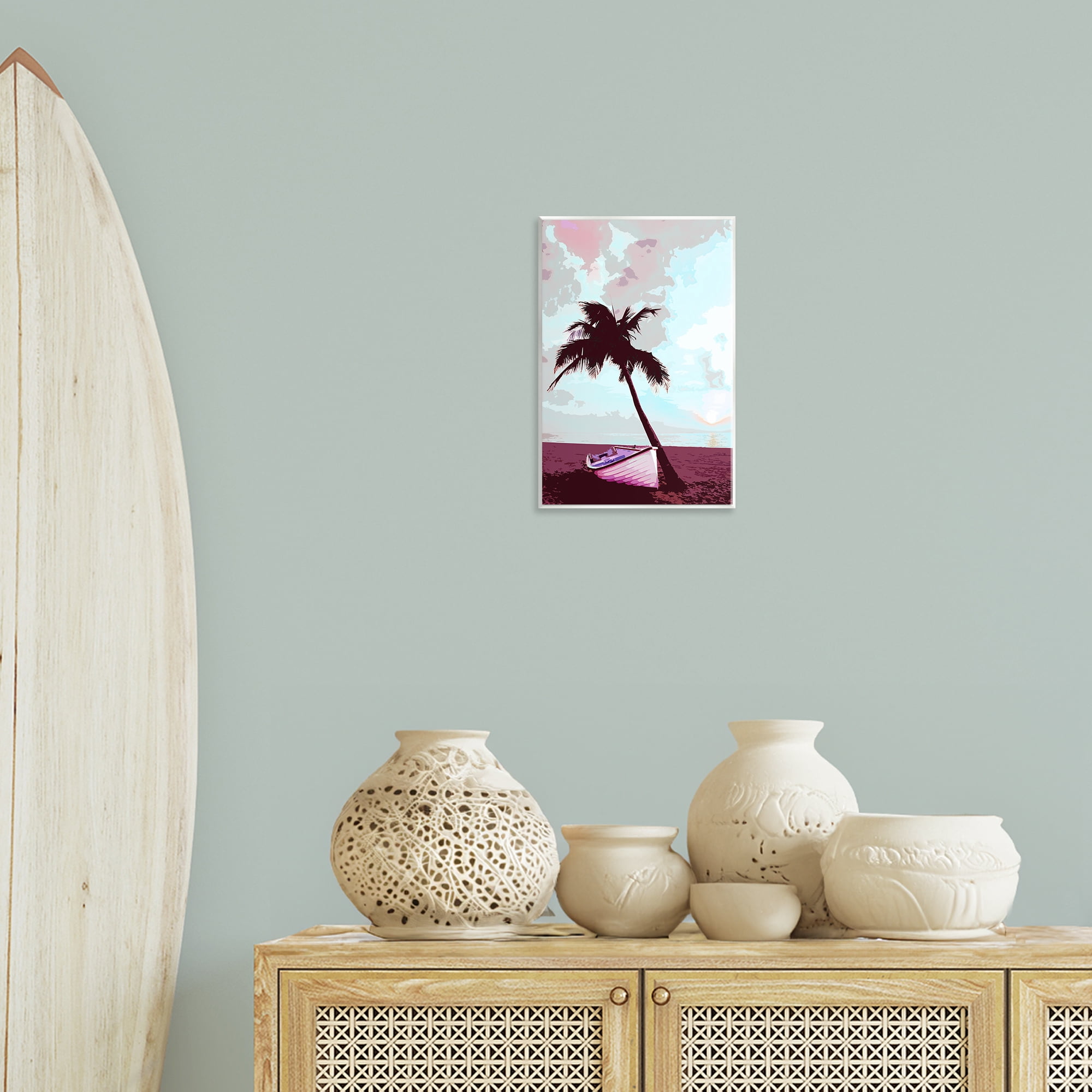 Stupell Industries Boat & Palm Tree Landscape Painting Unframed Art Print Wall Art, 10 x 15