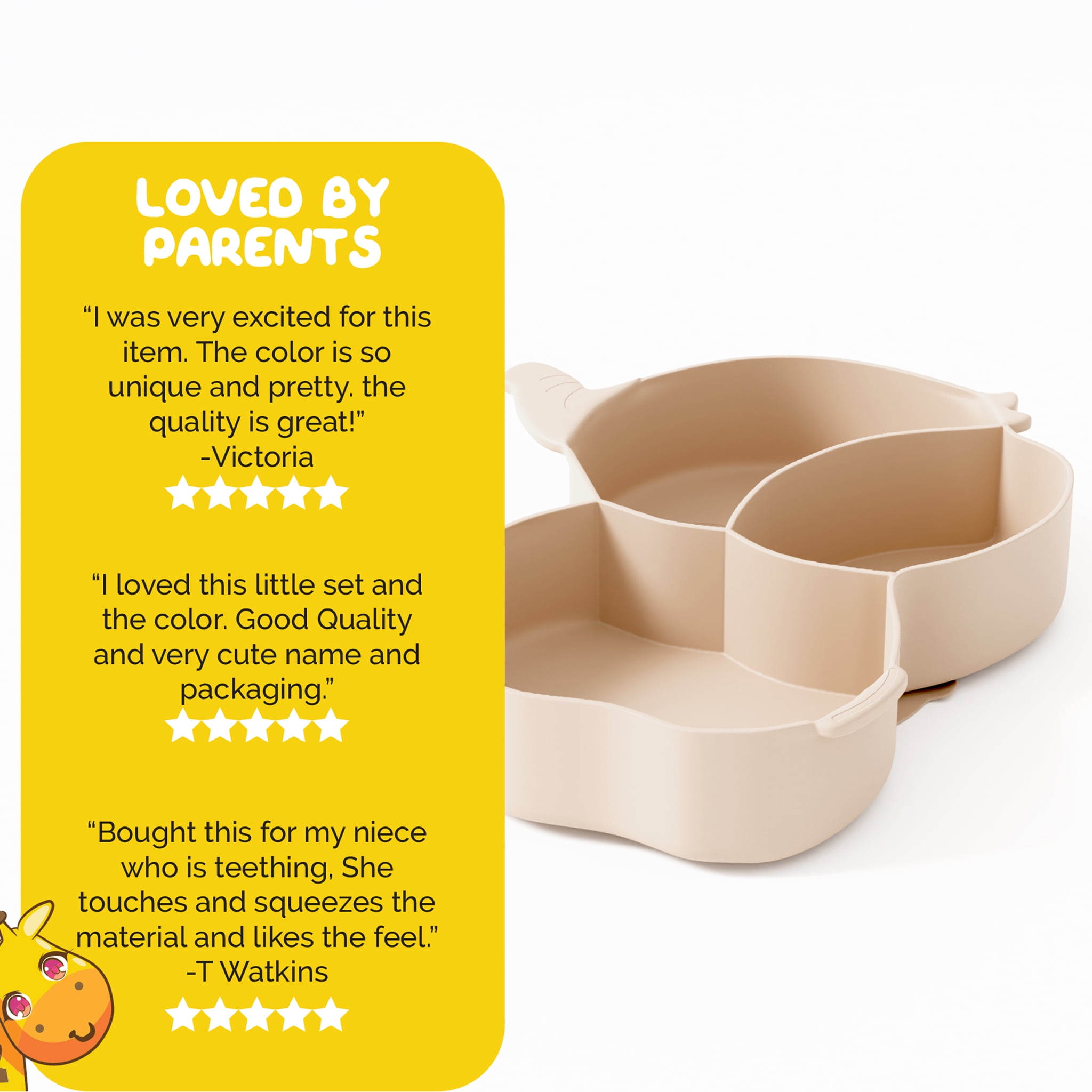 Toddler Dinnerware Set by Muqee Peeko in Beige Color with Suction Tray and Baby Utensils - (3 Piece Set)