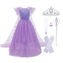 Girls Sequins Princess Elsa Costume Birthday Party Christmas Fancy Dress with Accessories