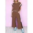 thumbnail image 2 of Women's Chestnut Color Block Two-Piece Casual Outfit with Crop Wide Leg Pants - [ZhiHiMeRi] | (US 20-22)2XL, 2 of 9