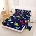 thumbnail image 2 of Metsweet Kawaii Dinosaurs Bed Sheets 4-Piece, Palm Tree Full Size Sheets, Blue Green Red,1 Fitted Sheet, 1 Flat Sheet and 2 Pillowcases, 2 of 5