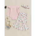 thumbnail image 4 of Suealasg Newborn Baby Girl 3Pcs Fall Outfits Long Sleeve Ribbed Romper +Flower Print Long Pants+Headband Set 3 6 12 18 Months Infant Girl Autumn Clothes, 4 of 7