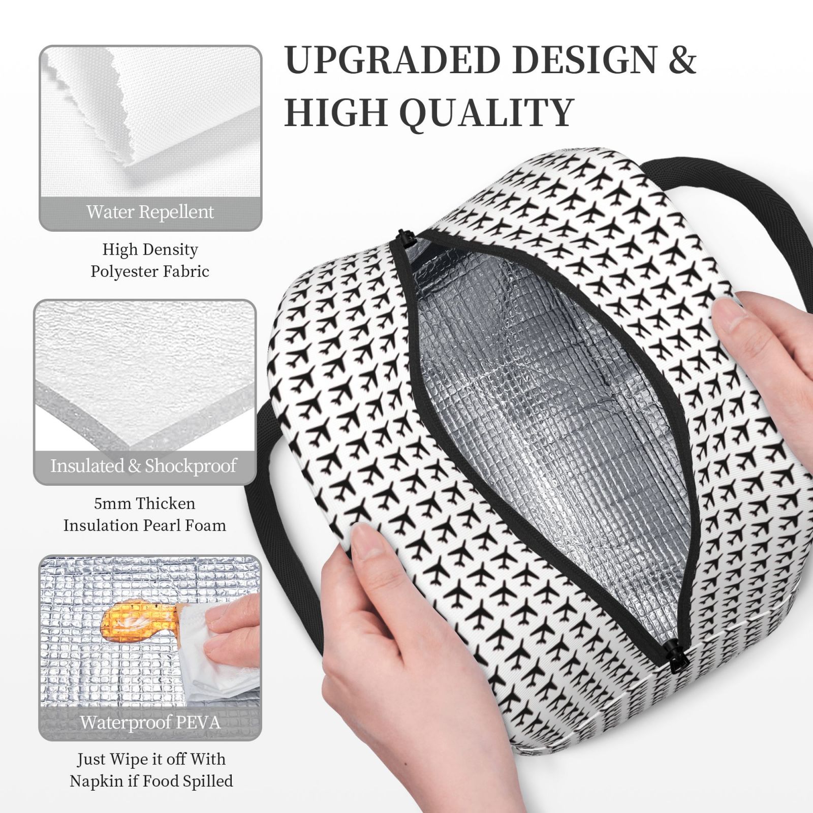 Logiee Airplane Print Lunch Bag for Women & Men,Adult Insulated Lunch Box,Food Lunch Containers,Reusable High Capacity Lunch Tote Bags for Work, Travel, Outdoor