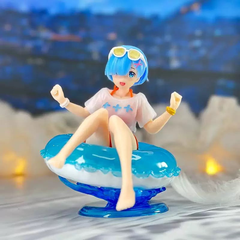 Newly Rem Figure Nakano Miku Figure Sitting Swimming Ring Action Figures 13cm/5.1inch PVC Characters Handicrafts Anime Gifts (Rem)