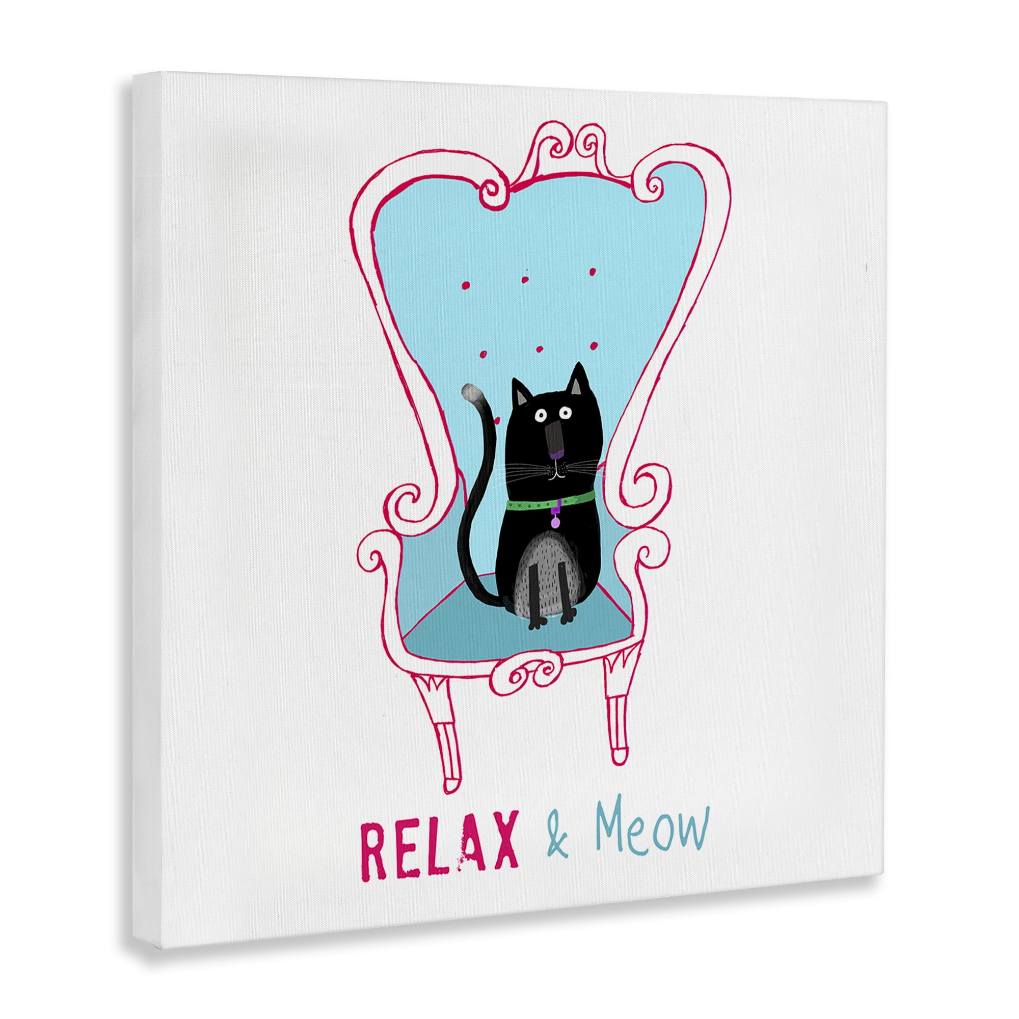 Stupell Industries Relax & Meow Cat Furniture Painting Wrapped Canvas Art Print Wall Art, 30 x 30