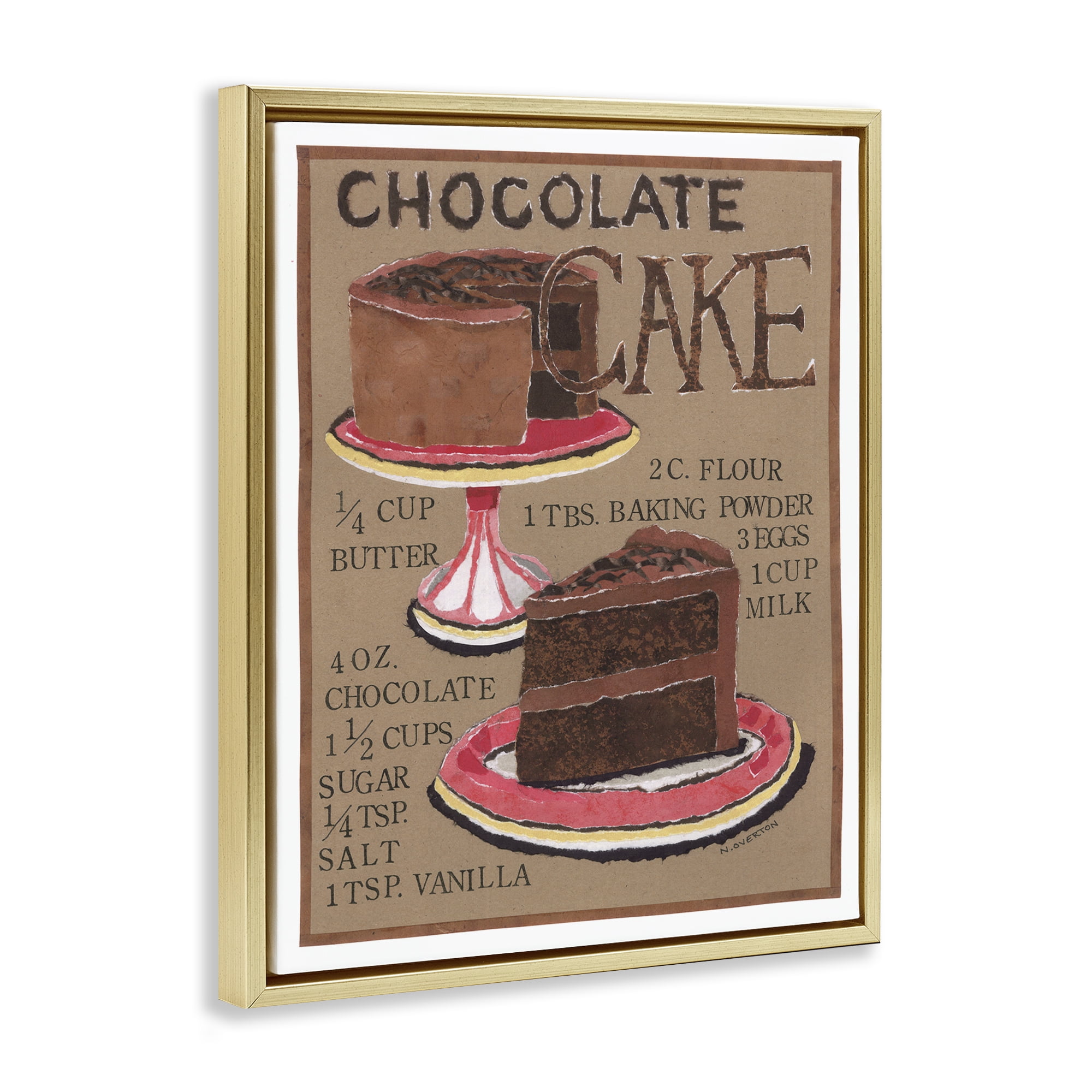 Stupell Industries Chocolate Cake Recipe Food & Beverage Painting Gold Floater Framed Art Print Wall Art, 17 x 21
