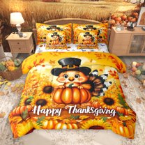 Manfei Happy Thanksgiving Turkey 7pcs Bedding Comforter Set,Fall Flower Sunflower Queen Bedding Sets,Autumn Pumpkin Queen Sheet Sets For Teens,Microfiber Bedroom Decor Reversible