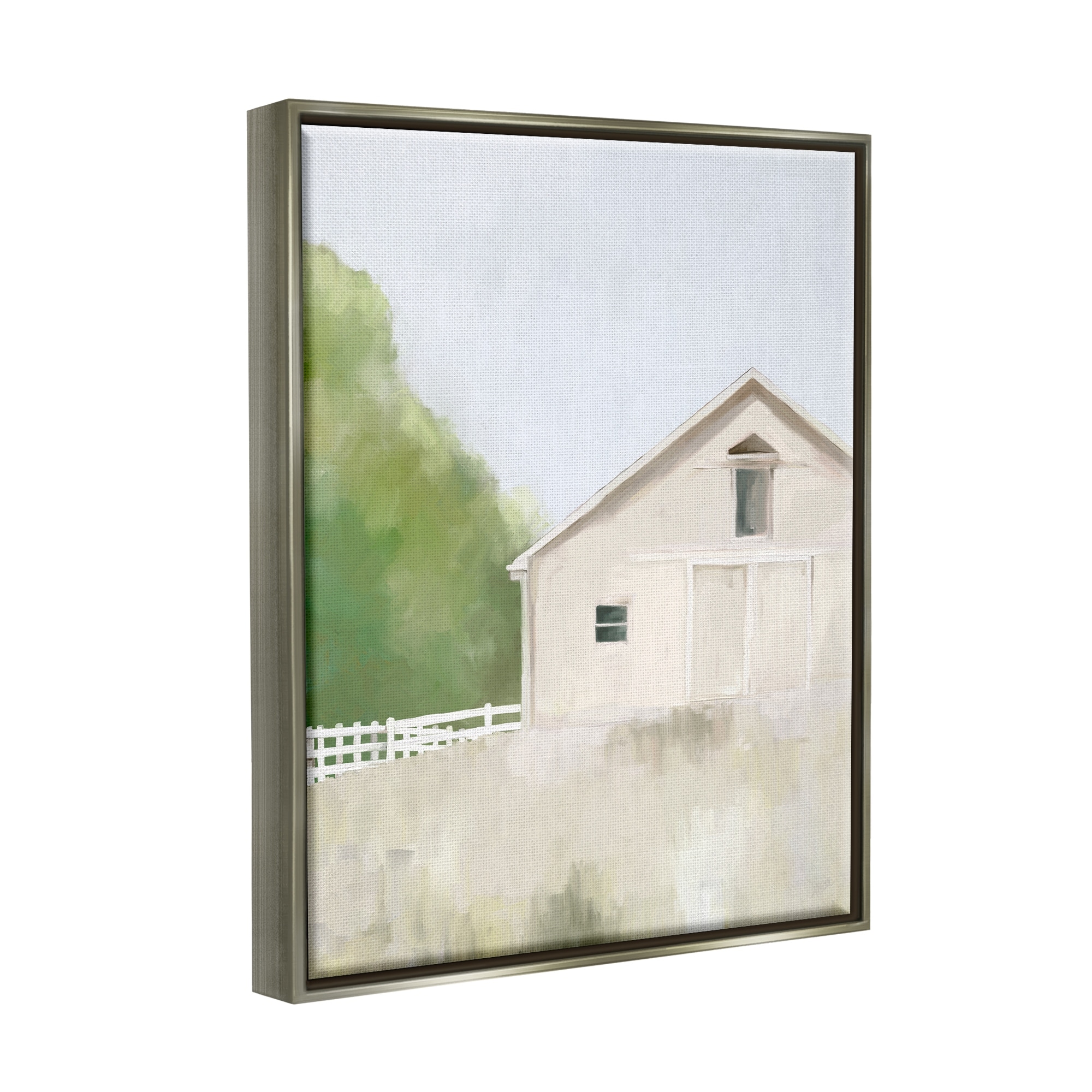 Stupell Industries Abstract Country Field Fenced Farmland Barn Painting Luster Gray Floating Framed Canvas Print Wall Art, Design by Amy Hall