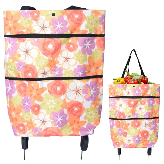 DLMCUH Foldable Grocery Cart with Wheels, 2-in-1 Shopping Bag, 33L Capacity, Telescopic Handle, Reusable Rolling Tote for Groceries, Laundry & Travel