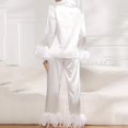 thumbnail image 4 of BKQU-Pijama de plumas para mujer, de 2 piezas ropa de dormir, Tops de manga larga con cuello vuelto, conjuntos informales de satén con pantalones, Otoño, 2023, 4 of 4