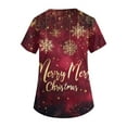 thumbnail image 4 of Stichou Christmas Scrubs Tops for Women Plus Size Happy Snowflake Print V-Neck Funny Short Sleeve Nurse Uniform with Pockets Gold 2XL, 4 of 5