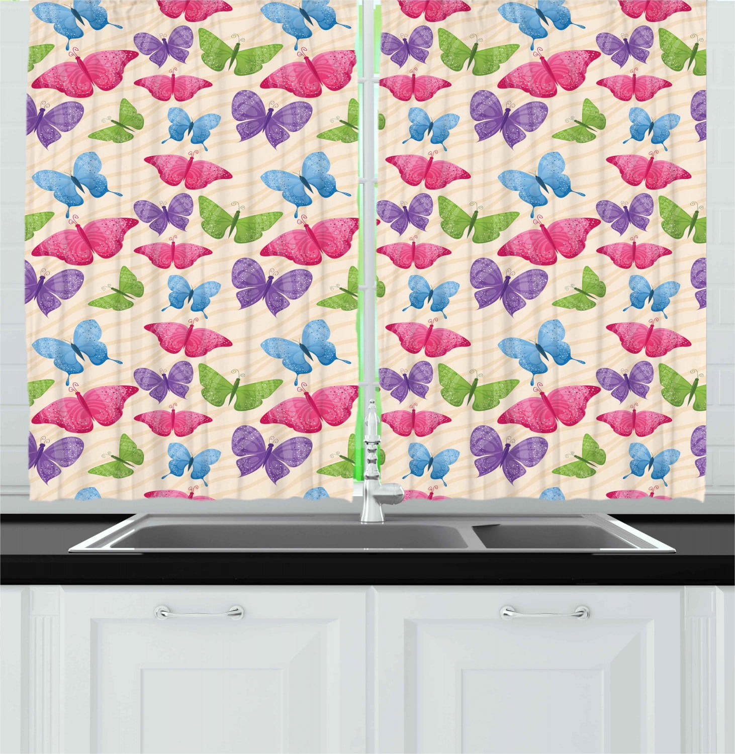 Download Modern Curtains 2 Panels Set, Cute Colorful Butterflies in ...