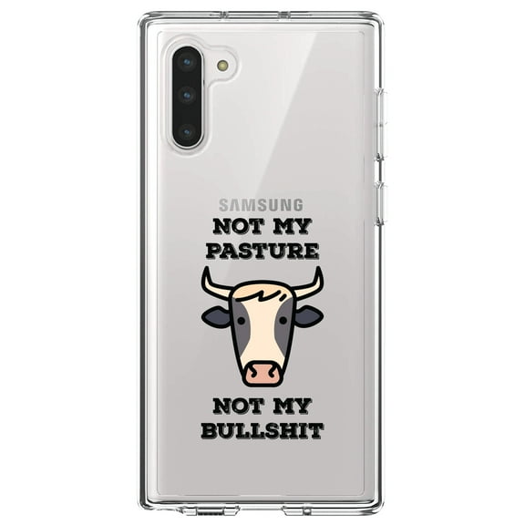 DistinctInk Clear Shockproof Hybrid Case for Samsung Galaxy Note 10 (6.3" Screen) - TPU Bumper Acrylic Back Tempered Glass Screen Protector - Not My Pasture, Not My BS